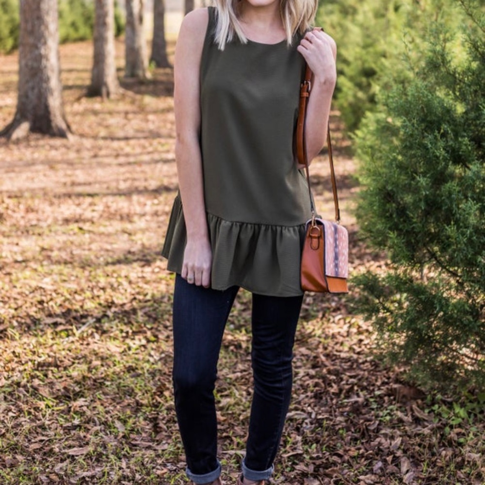 Olive peplum top